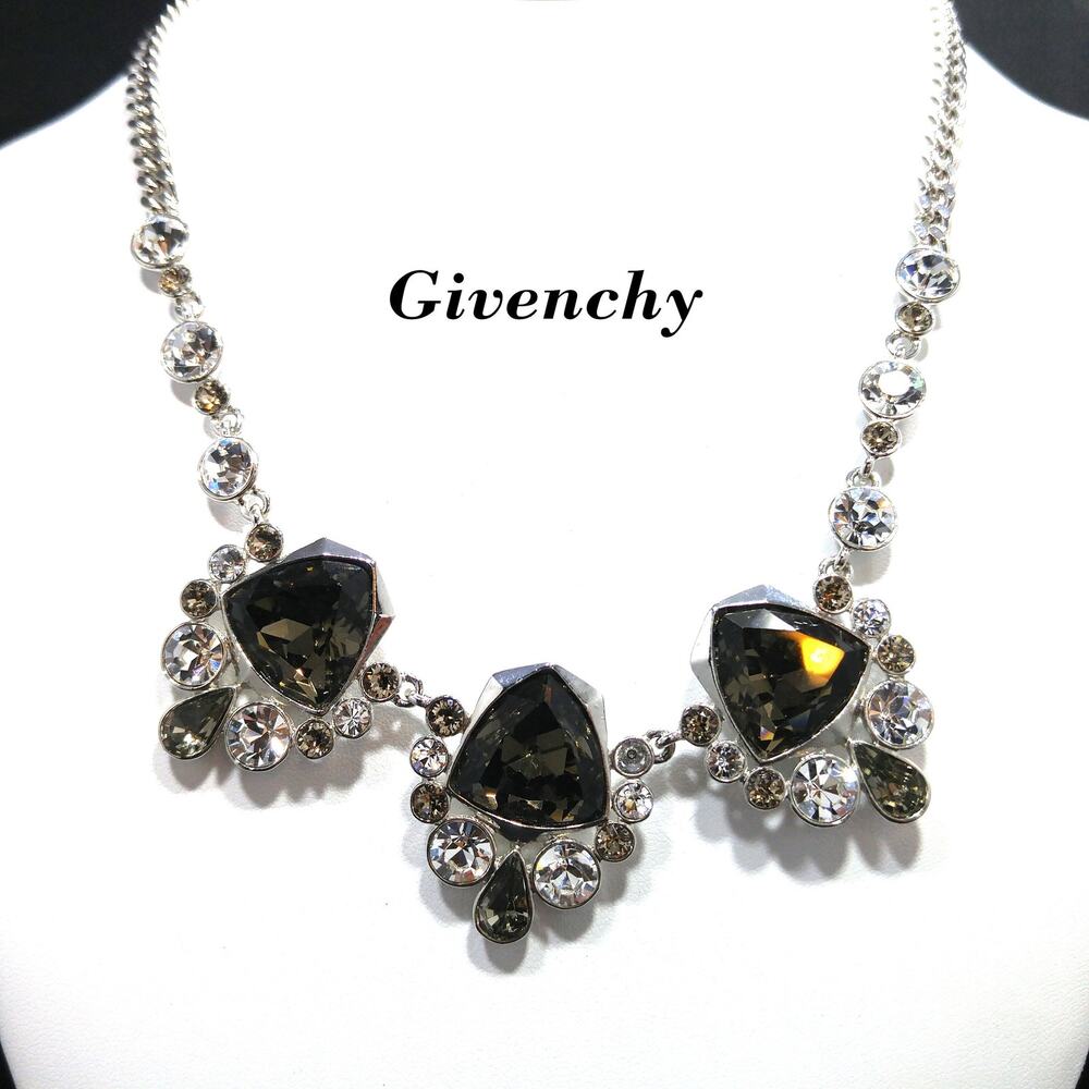 Givenchy Smoky Rhinestone Choker Necklace, 1990s Vintage Jewelry, Rhodium Plated